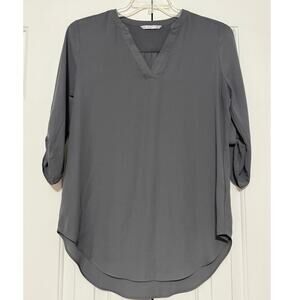 Port Authority Gray V-Neck Tunic Blouse, Size S